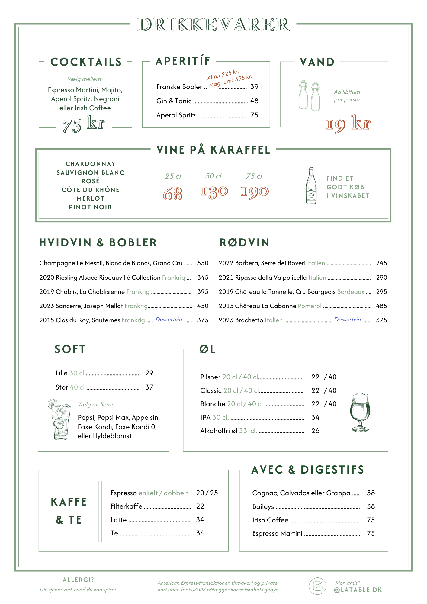 Menu - drikke